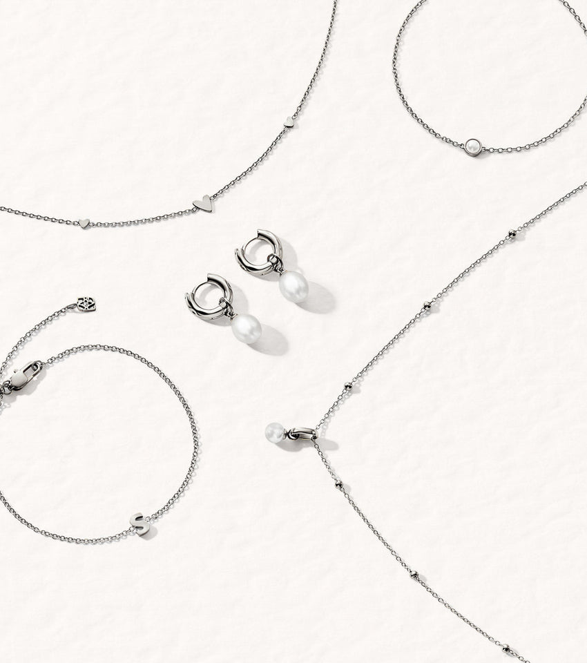 Initial & Pearl Bracelet Set (Silver)