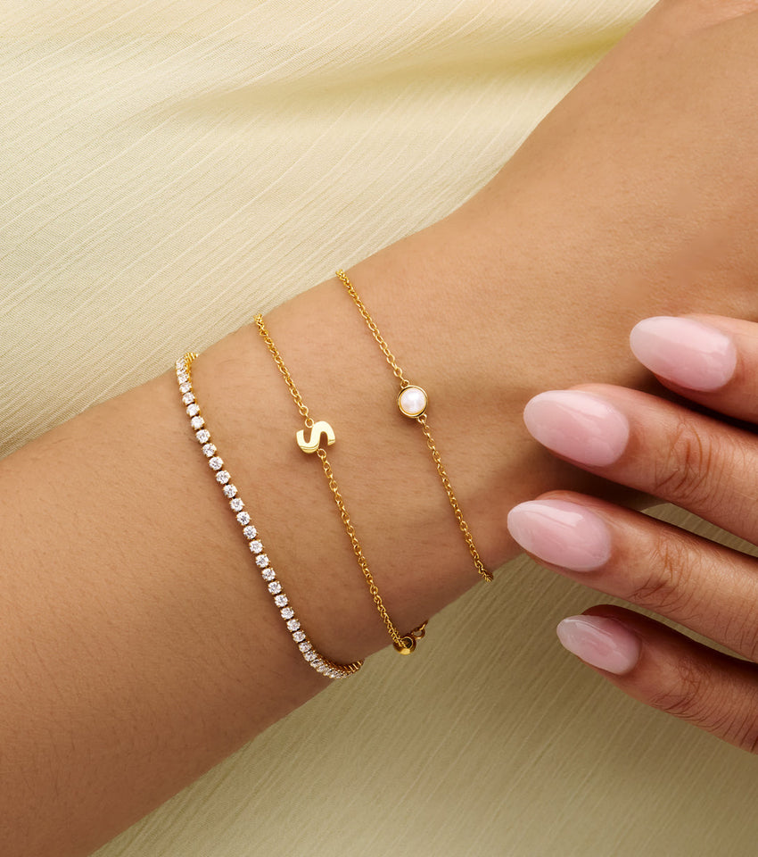 Initial & Pearl Bracelet Set (Gold)