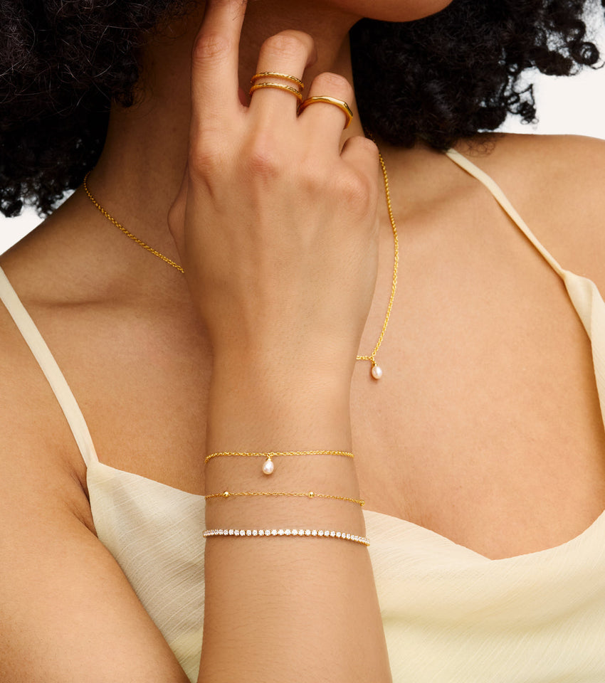 Fine Organic Pearl Bracelet Bridesmaid Gift Set (Gold)
