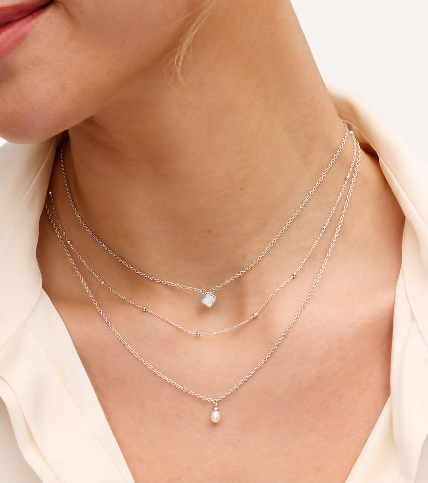Fine Organic Pearl Necklace Bridesmaid Gift Set (Silver)
