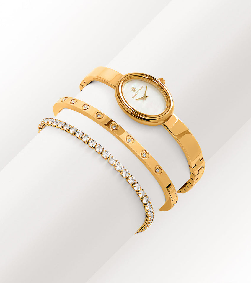 Monroe Bangle Watch & Crystal Bracelet Set (Gold)