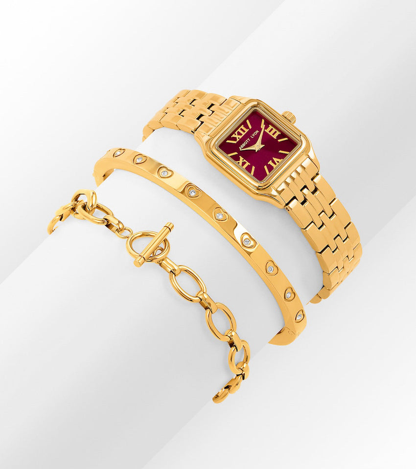 Essence Watch & Crystal Bracelet Set (Gold)