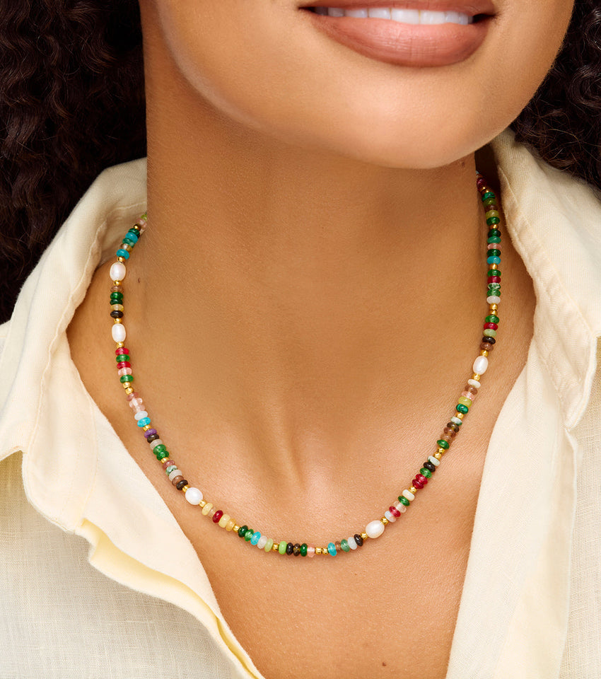 Semi Precious Stone Necklace (Gold)