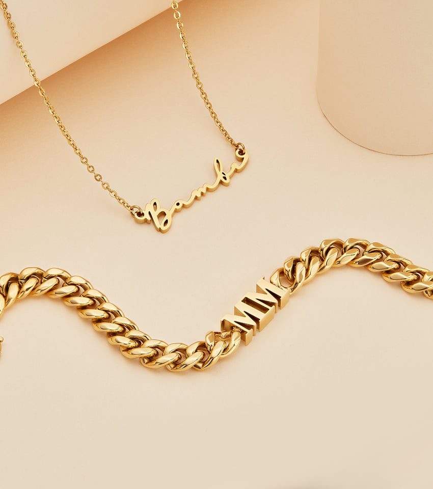 LV layered Chain Necklace / GOLD plated Waterproof Jewelry