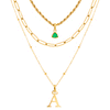 Initial & Droplet Birthstone Layered Necklace Set (Gold)