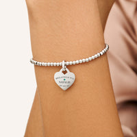 Heart Token Small Beaded Bracelet (Silver)