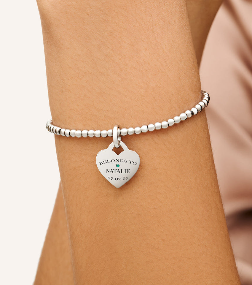 Heart Token Small Beaded Bracelet (Silver)