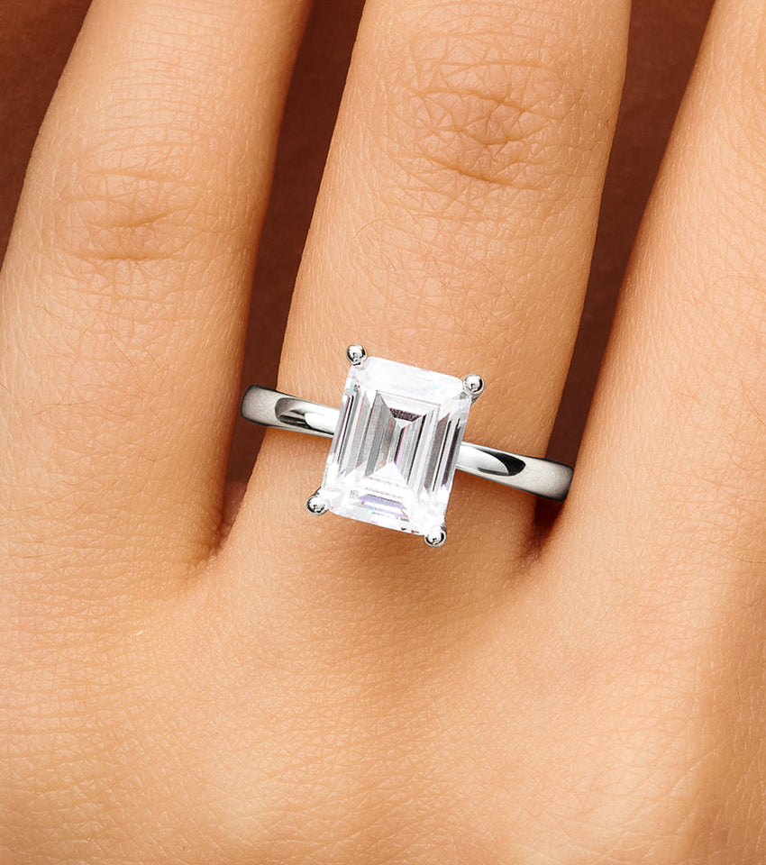 Emerald Cut Solitaire Ring (Silver)