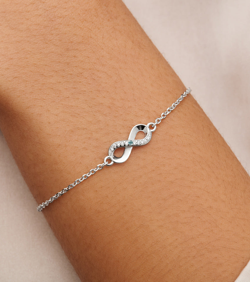 Aquamarine Stone Infinity Bracelet (Silver)