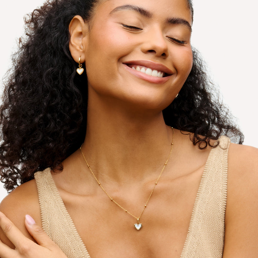 White Quartz Heart Pendant (Gold)