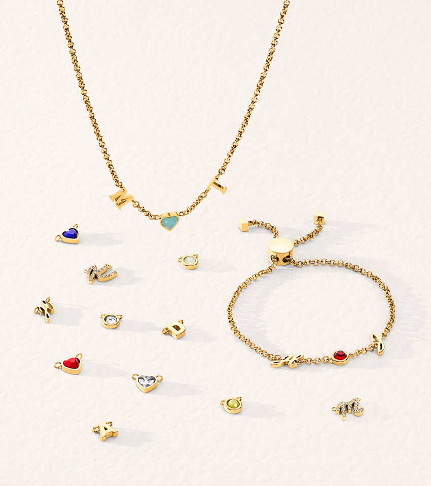 Made Mine Initials & Birthstone Necklace (Gold)