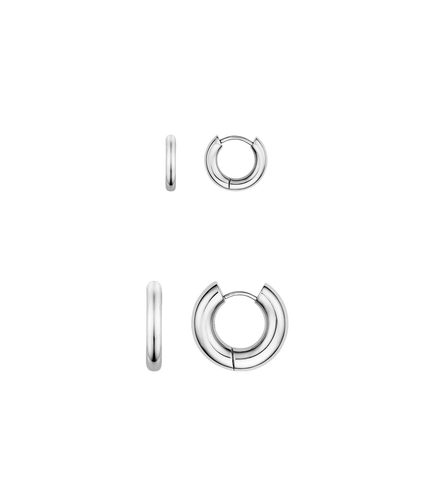 Small Chunky Huggie Hoop Earring Bundle (Silver)