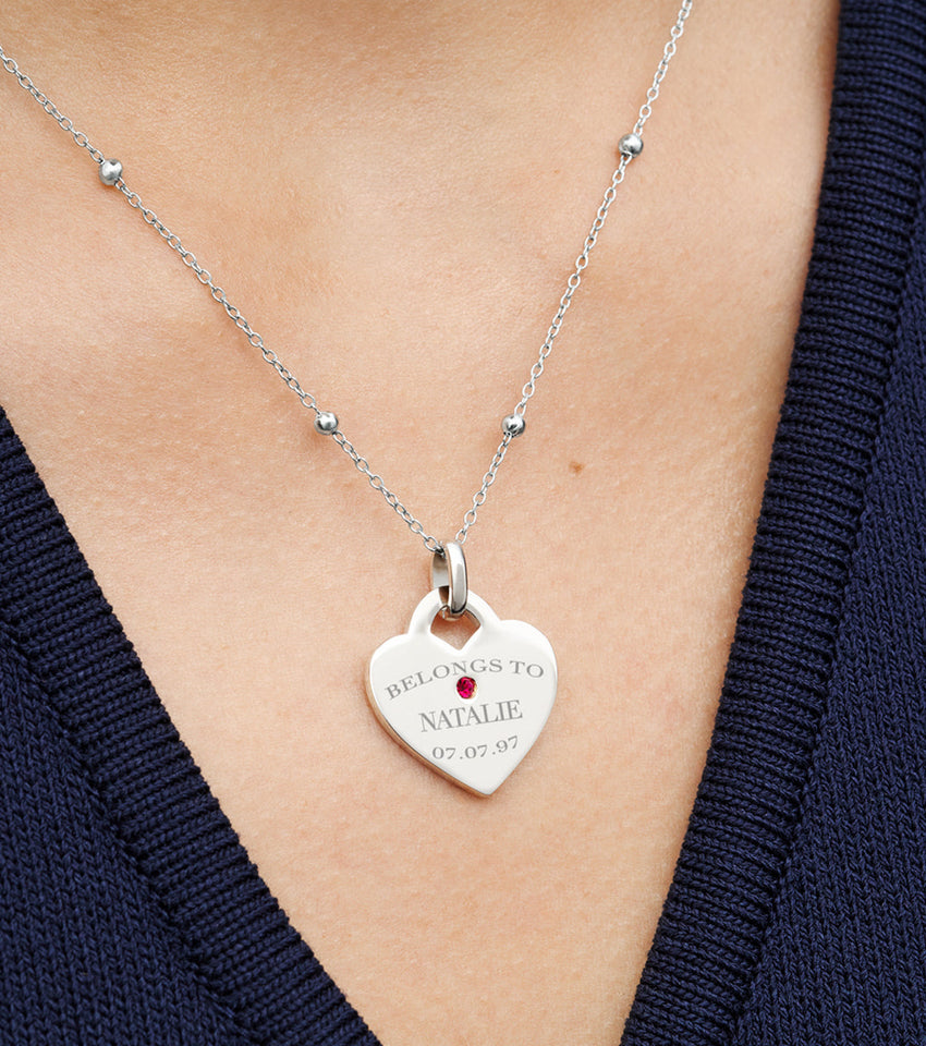 Birthstone Heart Token Pendant (Silver)