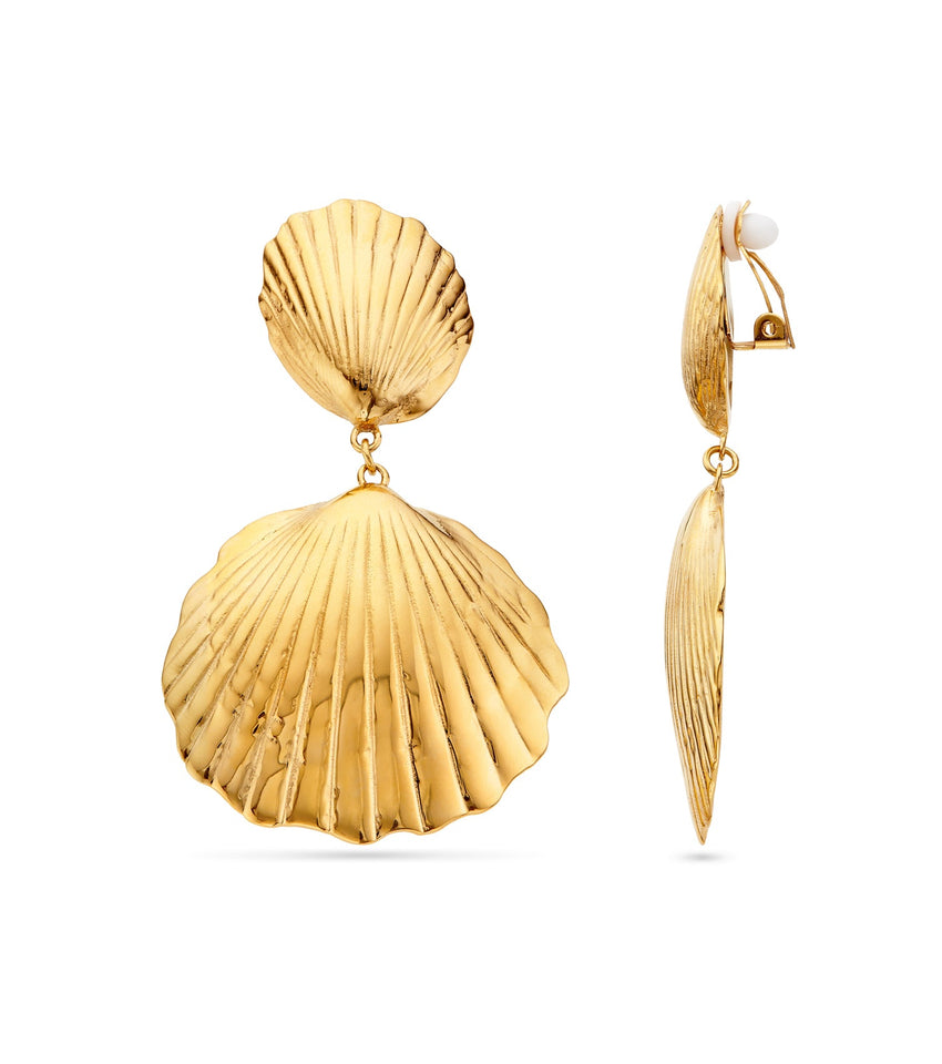 Ocean Shell Clip-On Earrings (Gold)