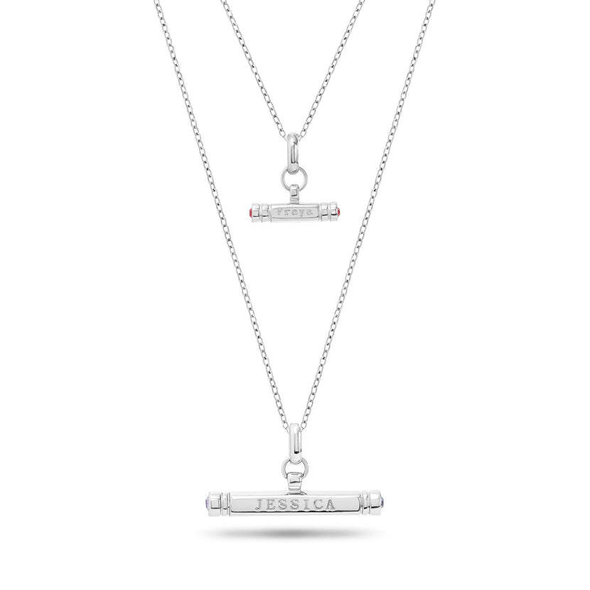 Mini & Me T-Bar Necklace Set (Silver)