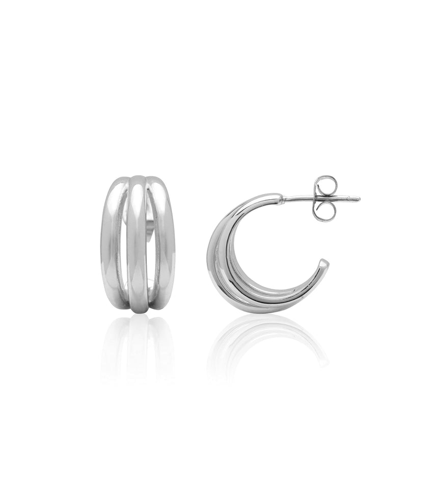 Triple Band Hoop Earrings (Silver)