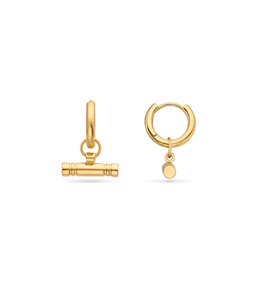 T-Bar Huggie Hoop Earrings (Gold)