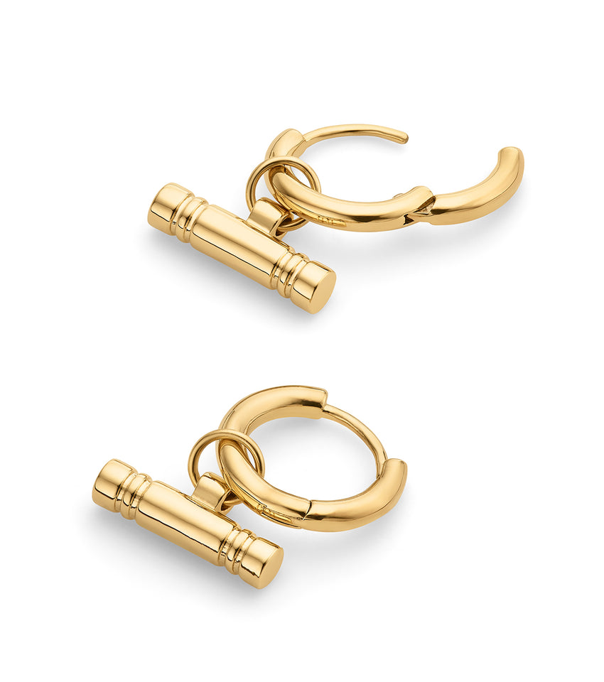 T-Bar Huggie Hoop Earrings (Gold)