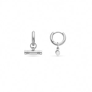 T-Bar Huggie Hoop Earrings (Silver)