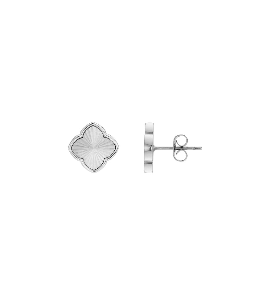 Textured Clover Stud Earrings (Silver)