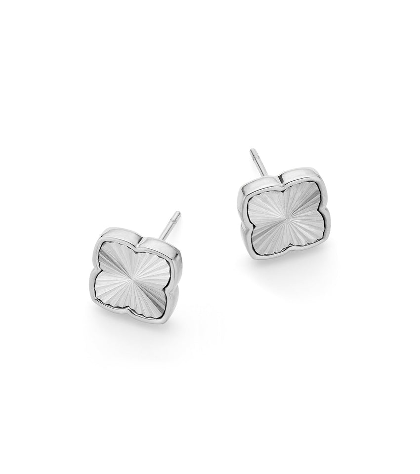 Textured Clover Stud Earrings (Silver)