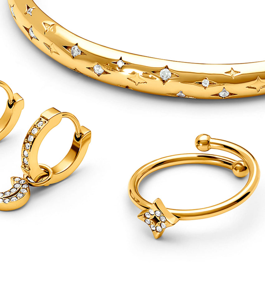 Moon and Back Star Ring (Gold)