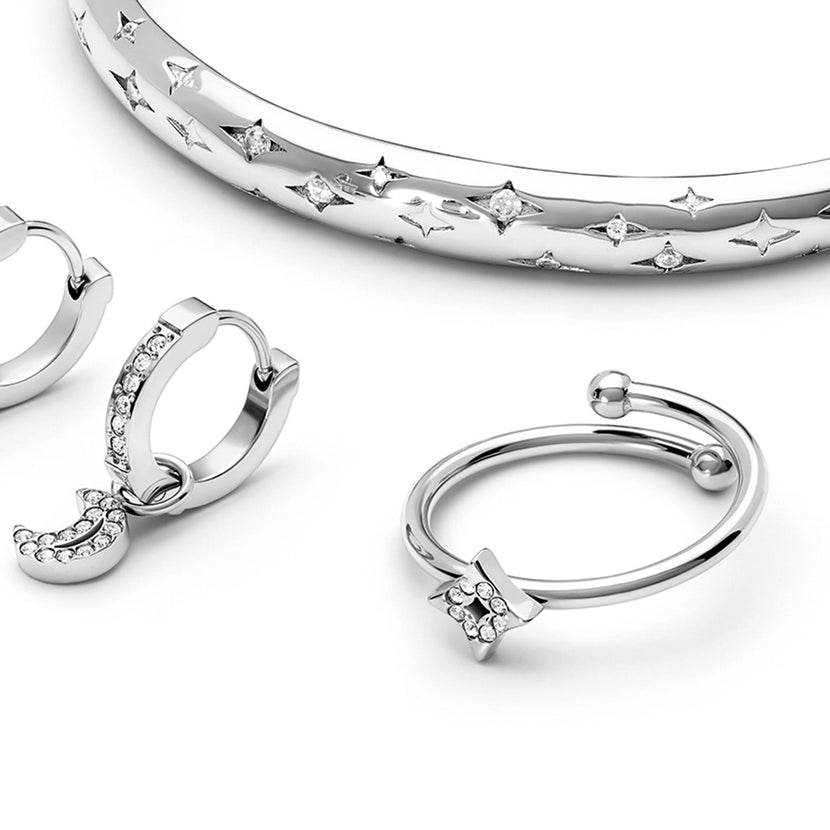 Moon and Back Star Ring (Silver)