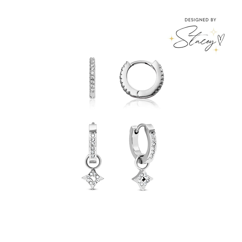 Moon and Back Moon Huggie Earring Set (Silver)