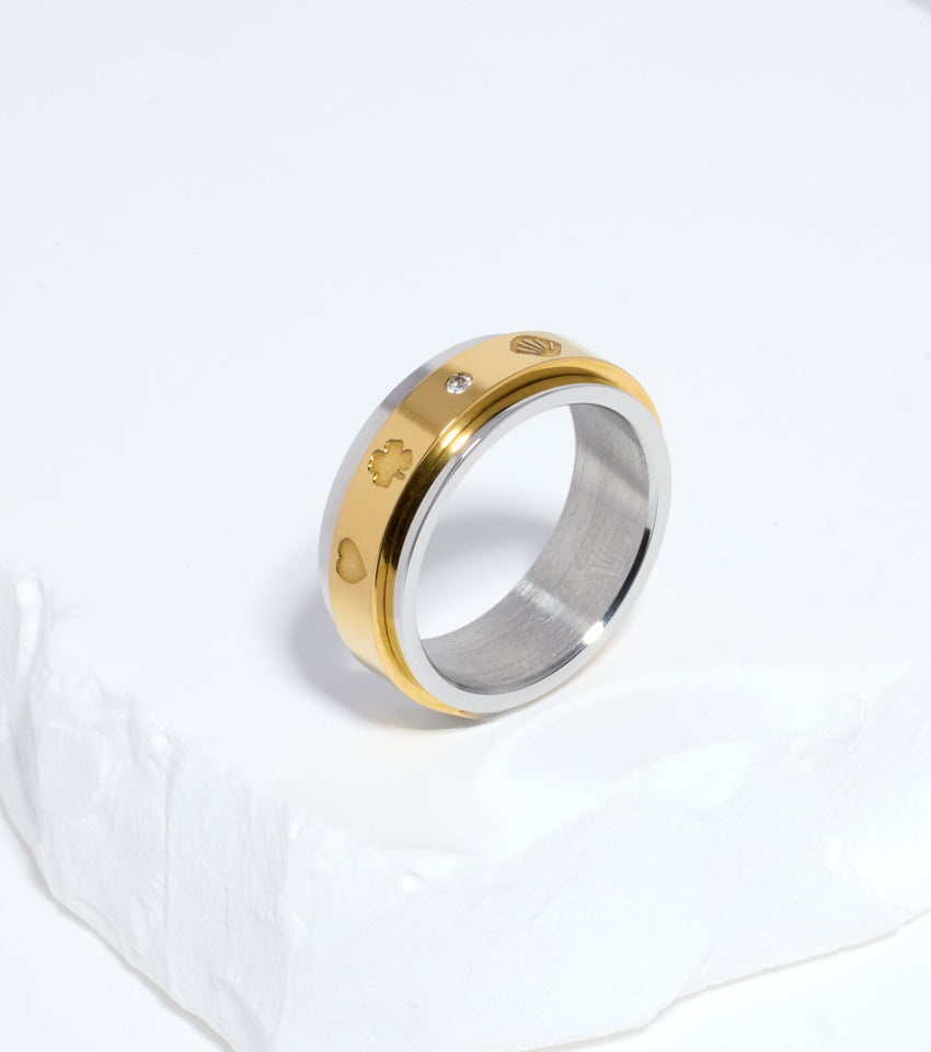 Two Tone Custom Stamped Fidget Ring (Gold/Silver)