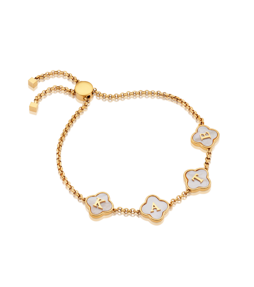 Pearl Clover Custom Name Bracelet (Gold)