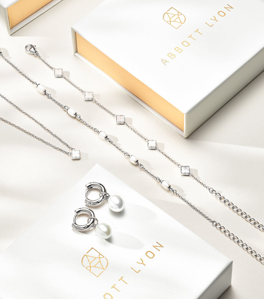 Pearl Drop Huggie Earring Set (Silver)