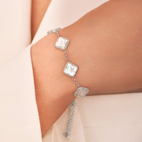 Pearl Clover Necklace & Bracelet Set (Silver)