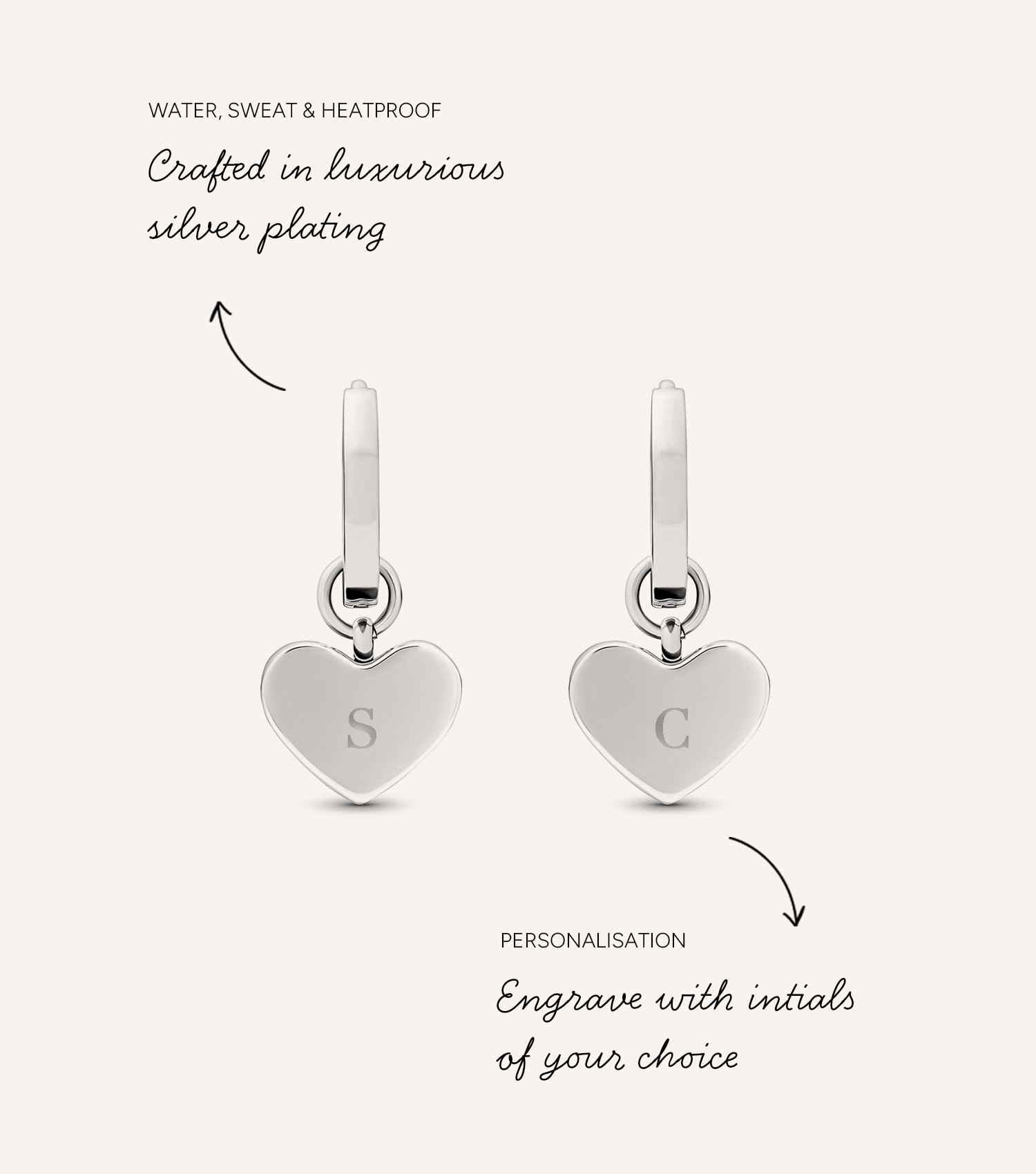 White Quartz Heart Huggie Earrings (Silver)