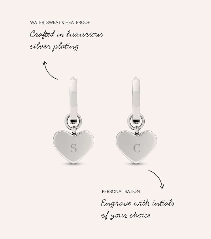 White Quartz Heart Huggie Earrings (Silver)
