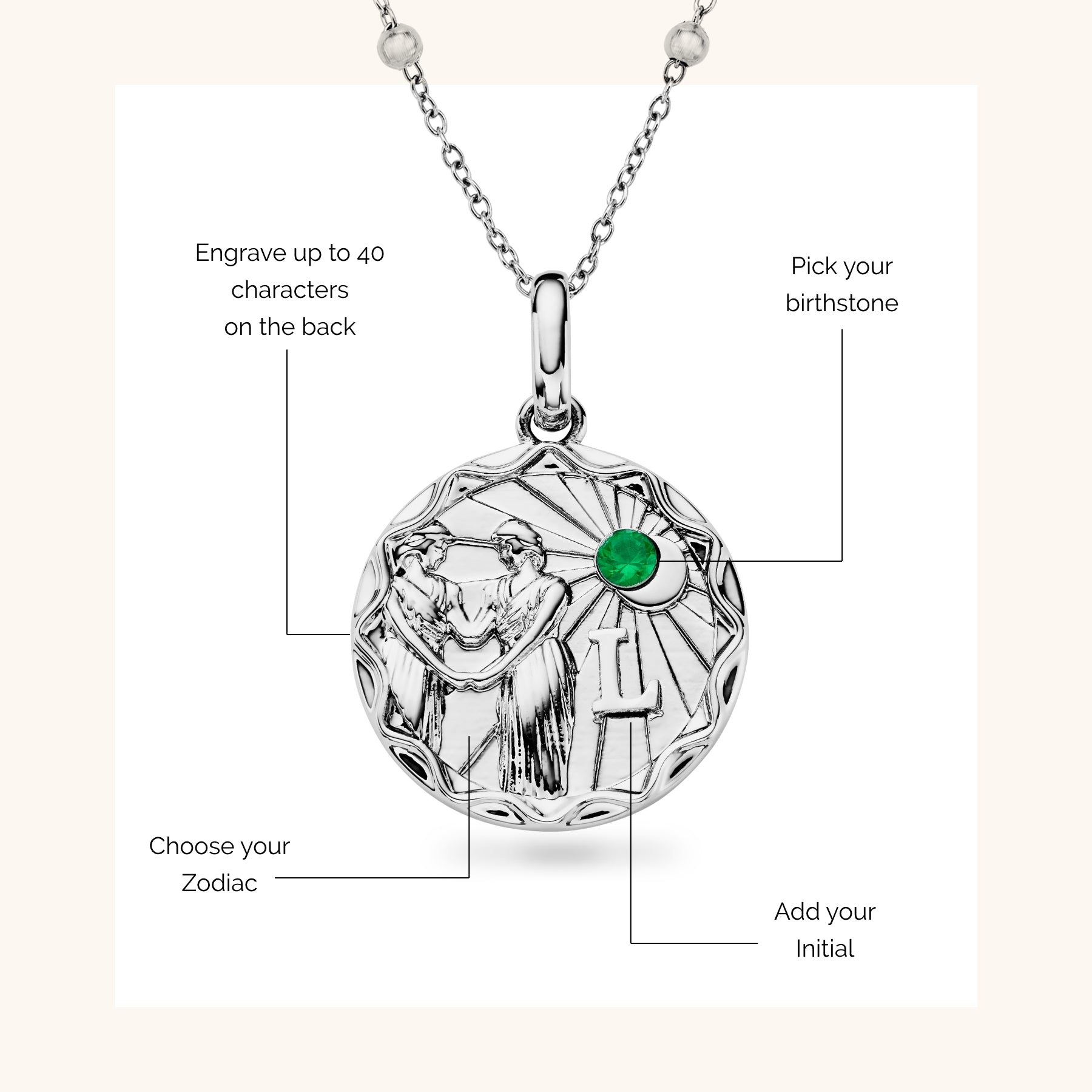 Custom Zodiac Coin Necklace Silver