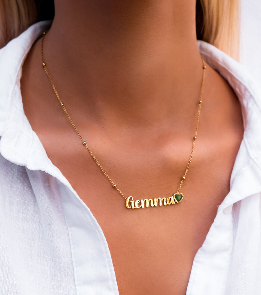 Birthstone Name Necklace (Gold)