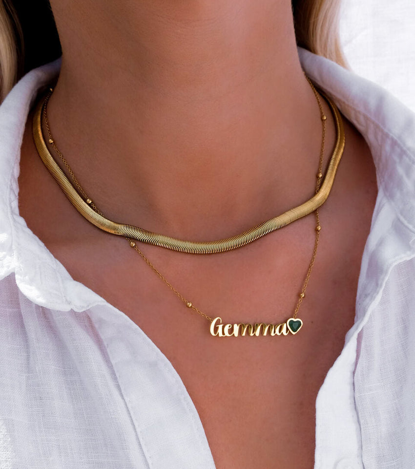 Birthstone Name Necklace (Gold)