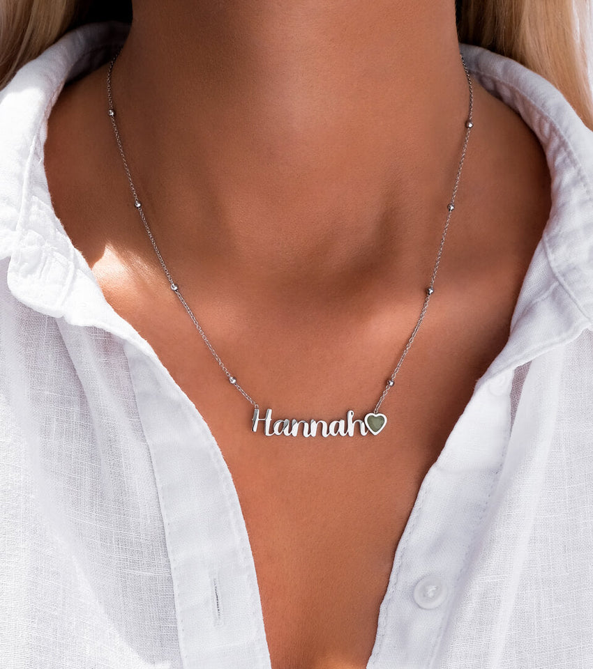 Birthstone Name Necklace (Silver)