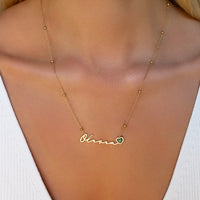 Birthstone Signature Name Necklace (Gold)