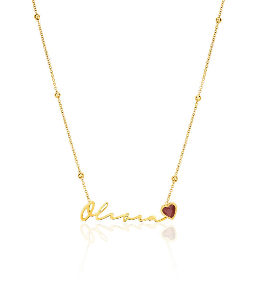 Birthstone Signature Name Necklace (Gold)