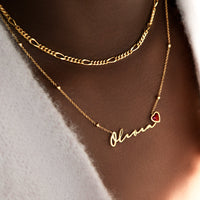 Birthstone Signature Name Necklace (Gold)