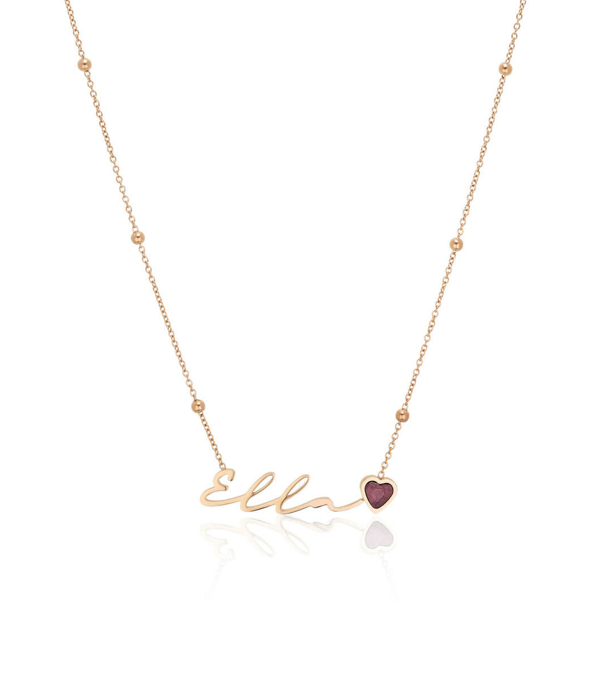 Birthstone Signature Name Necklace (Rose Gold)