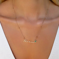 Birthstone Signature Name Necklace (Rose Gold)