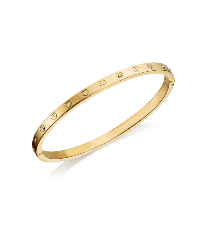 Crystal Heart Bangle (Gold)