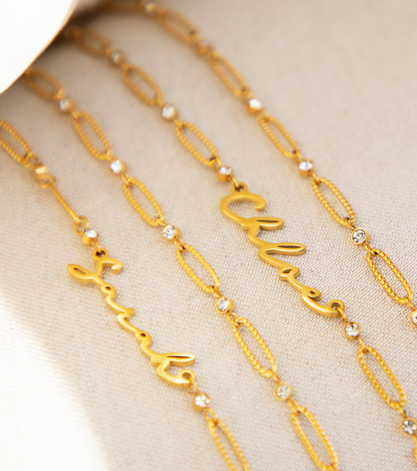 Crystal Paperclip Chain Bracelet (Gold)