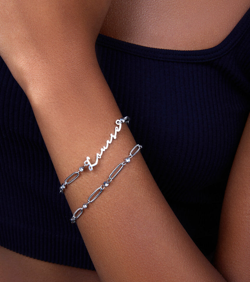 Crystal Paperclip Chain Bracelet (Silver)