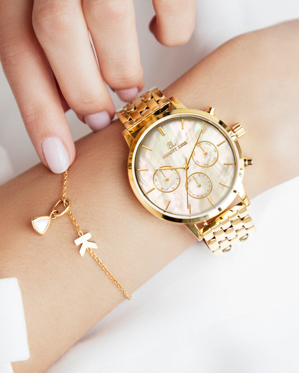 【関税.送料込】Abbott Lyon/Nueva パールリンク 腕時計 Gold Pearl Link Nueva 40 Watch