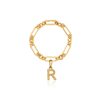 Hammered Initial Figaro Chain Bracelet (Gold)