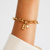 Hammered Initial Figaro Chain Bracelet (Gold)