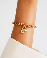 Hammered Initial Figaro Chain Bracelet (Gold)